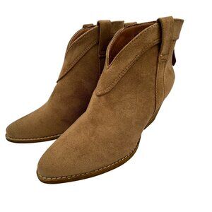Beast Fashion Womens Tan Faux Suede Ankle Boots Size 7 With Back Zipper Closure